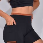 Conjunto Short Fitness Com Bolso Marrom Fita