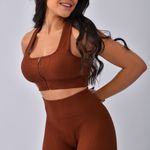 Short Fitness Cintura Alta Marrom Canelado Básico