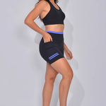 Conjunto Short Fitness Com Bolso Azul Fita