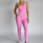 Macacão Fitness Com Bojo Rosa Canelado Eliza