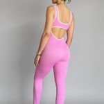 Macacão Fitness Com Bojo Rosa Canelado Eliza