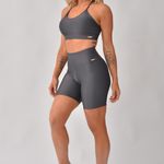 Bermuda Fitness Cintura Alta Cinza Lusty