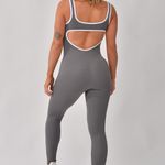 Macacão Fitness Com Bojo Cinza Canelado Eliza