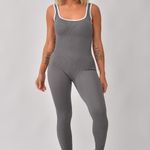 Macacão Fitness Com Bojo Cinza Canelado Eliza