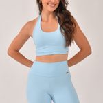 Conjunto Bermuda Fitness Cintura Alta Azul Essence