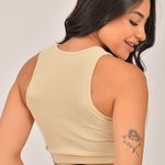 Cropped Canelado Feminino Bege Curve
