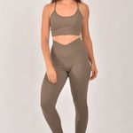 Conjunto Legging Fitness Cintura Alta Marrom Acinzentado Glam