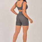 Conjunto Bermuda Fitness Cintura Alta Cinza Flex
