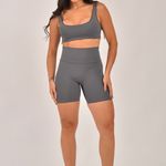 Conjunto Bermuda Fitness Cintura Alta Cinza Flex