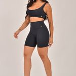 Conjunto Bermuda Fitness Cintura Alta Preta Flex