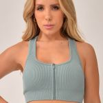 Top Fitness Com Zíper Azul Canelado Bold
