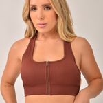 Top Fitness Com Zíper Marrom Canelado Bold