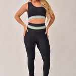 Conjunto Legging Fitness Cintura Alta Preto Com Elástico Verde Send