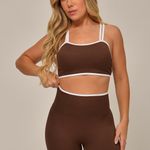 Conjunto Short Fitness Cintura Alta Marrom Clean
