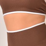 Conjunto Short Fitness Cintura Alta Marrom Clean