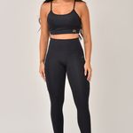 Conjunto Legging Com Bolso e Top Alcinha Preta JuPxt