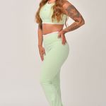 Conjunto Calça Flare Verde e Rosa JuPxt