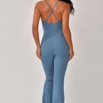 Macacão Fitness Com Alças Finas Azul Flare