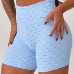 Short Fitness Cintura Alta Azul Bebê Jacar Tulipa