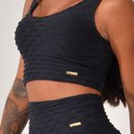 Conjunto Short Fitness Cintura Alta Preto Jacar Tulipa