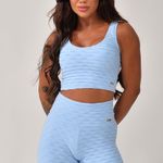 Conjunto Short Fitness Cintura Alta Azul Bebê Jacar Tulipa