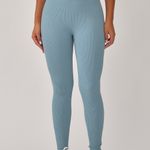 Legging Canelada Cós Alto Azul Claro Bela