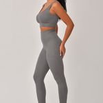 Conjunto Legging Canelada Cós Alto Cinza Bela