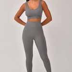 Conjunto Legging Canelada Cós Alto Cinza Bela