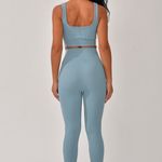 Conjunto Legging Canelada Cós Alto Azul Claro Bela