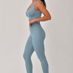 Conjunto Legging Canelada Cós Alto Azul Claro Bela