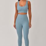 Conjunto Legging Canelada Cós Alto Azul Claro Bela