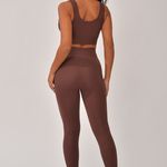 Conjunto Legging Canelada Cós Alto Marrom Bela