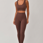 Conjunto Legging Canelada Cós Alto Marrom Bela