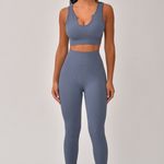 Conjunto Legging Canelada e Top Decote Azul Bela