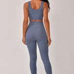 Conjunto Legging Canelada e Top Decote Azul Bela