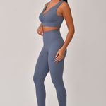 Conjunto Legging Canelada e Top Decote Azul Bela