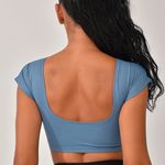 Top Cropped Fitness Com Manga Azul