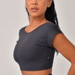 Top Cropped Fitness Com Manga Preto