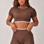 Conjunto Short Fitness Cintura Alta Marrom Prime 