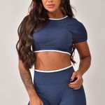 Conjunto Short Fitness Cintura Alta Marinho Prime