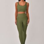 Conjunto Legging Fitness Verde Jacquard Crochê