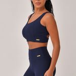 Conjunto Short Fitness Marinho Jacquard Crochê