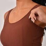 Top Fitness Marrom Jacquard Crochê