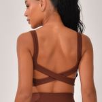 Top Fitness Marrom Jacquard Crochê