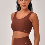 Top Fitness Marrom Jacquard Crochê
