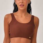 Top Fitness Marrom Jacquard Crochê