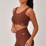 Conjunto Short Fitness Marrom Jacquard Crochê