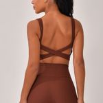 Conjunto Short Fitness Marrom Jacquard Crochê