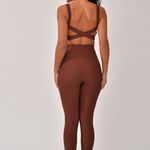 Conjunto Legging Fitness Marrom Jacquard Crochê