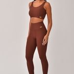 Conjunto Legging Fitness Marrom Jacquard Crochê